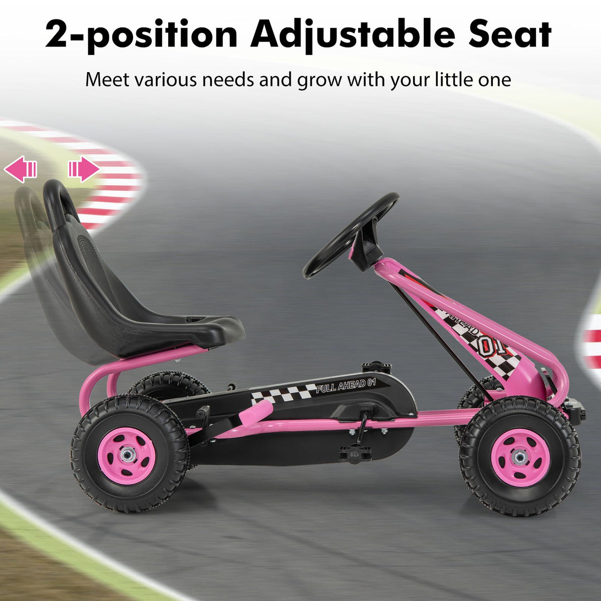 4 Wheel Pedal Powered Ride On Car with Adjustable Seat-Pink view 6