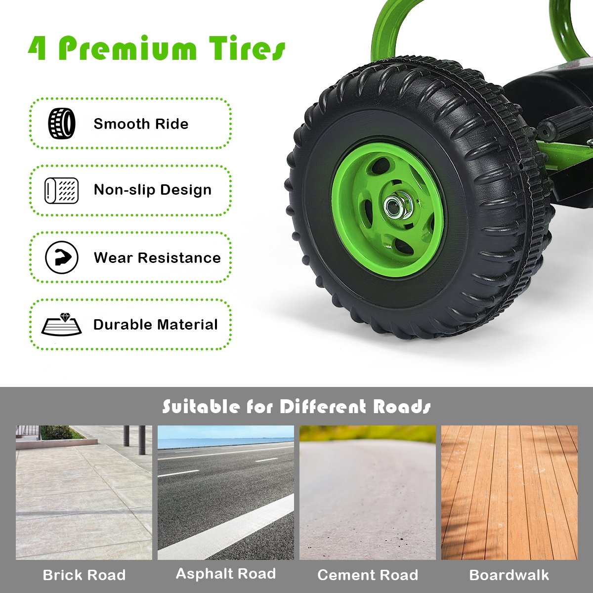 4 Wheel Pedal Powered Ride On with Adjustable Seat-Green view 5