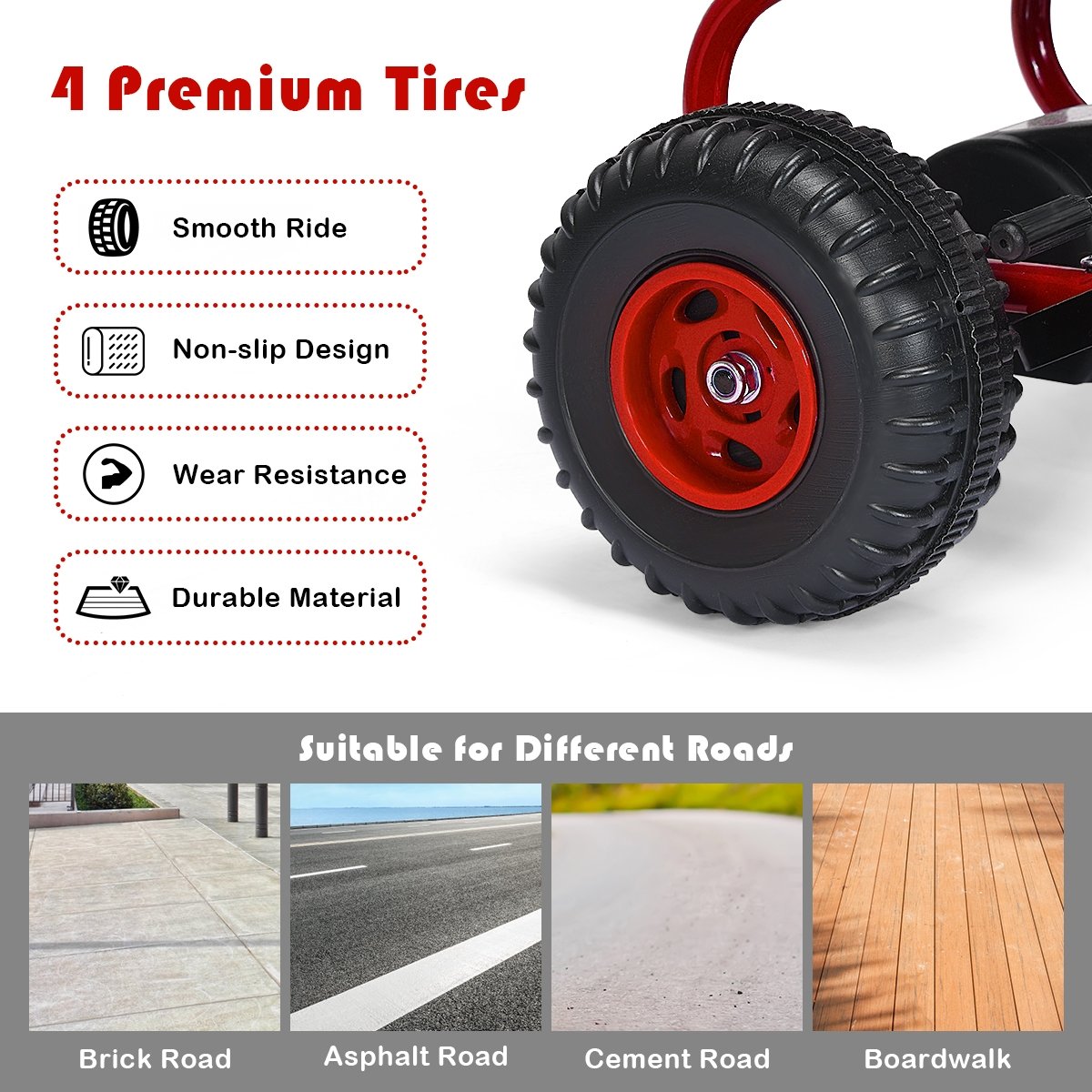 4 Wheel Pedal Powered Ride On with Adjustable Seat-Red view 5