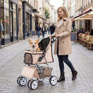 4 Wheel Pet Stroller for Small Dogs Cats up to 33 LBS-Beige view 2