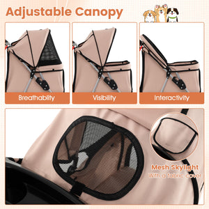 4 Wheel Pet Stroller for Small Dogs Cats up to 33 LBS-Beige view 7