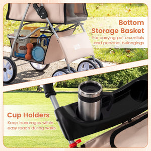 4 Wheel Pet Stroller for Small Dogs Cats up to 33 LBS-Beige view 8