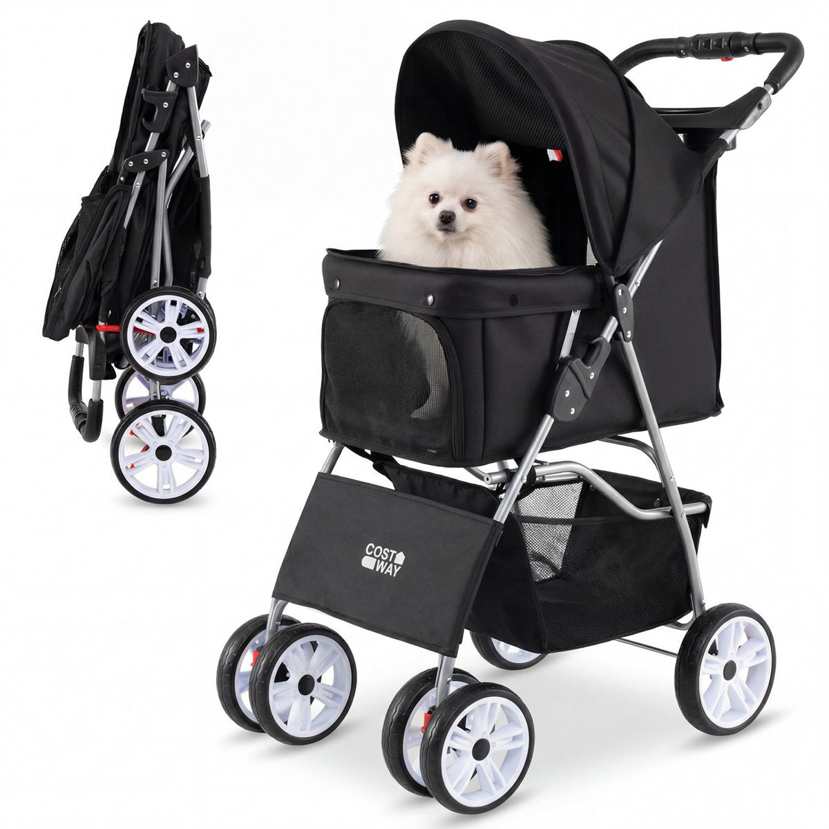 4 Wheel Pet Stroller for Small Dogs Cats up to 33 LBS-Black