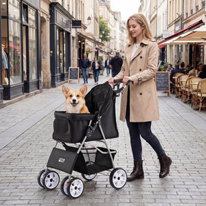 4 Wheel Pet Stroller for Small Dogs Cats up to 33 LBS-Black view 2