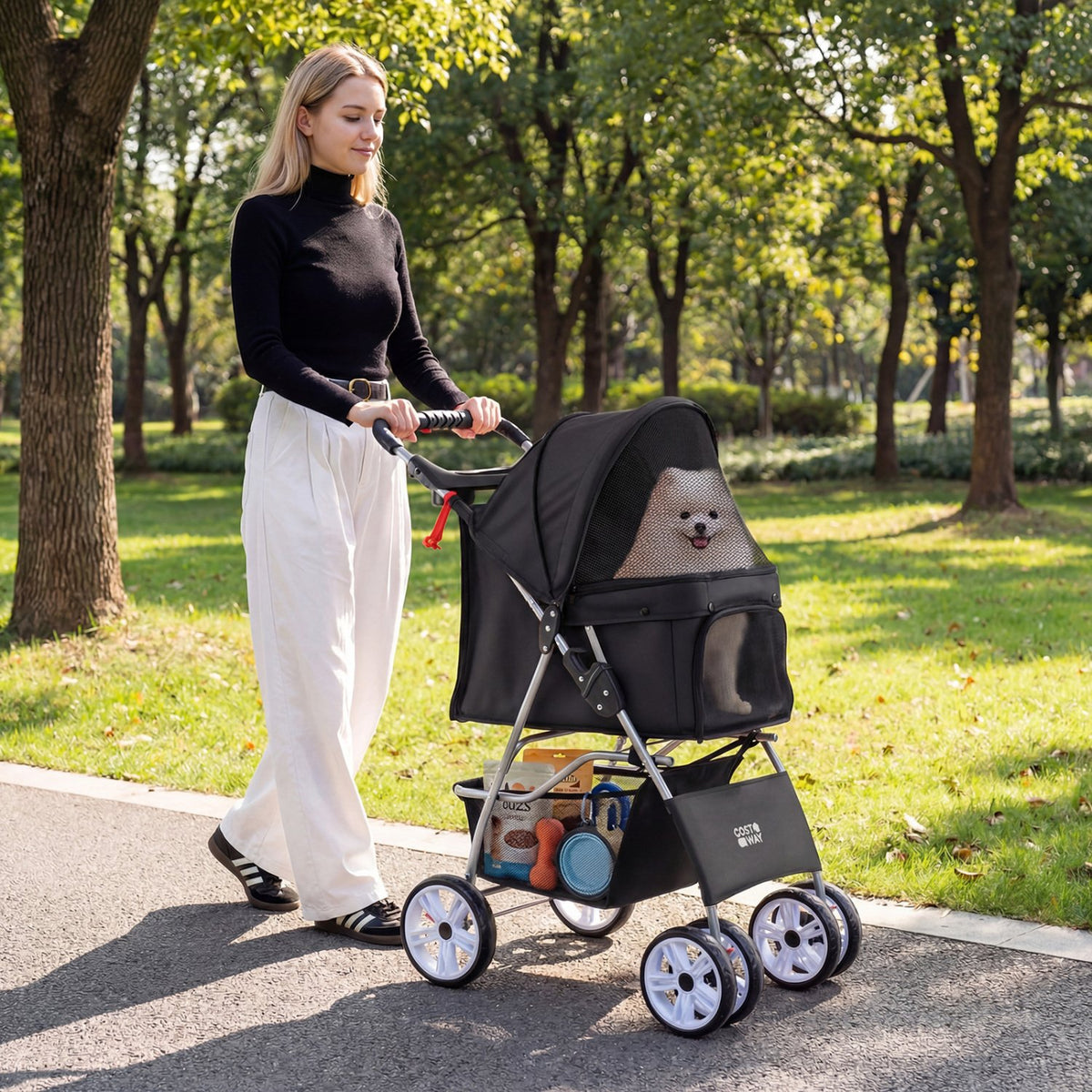 4 Wheel Pet Stroller for Small Dogs Cats up to 33 LBS-Black view 3