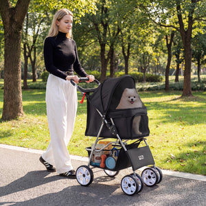 4 Wheel Pet Stroller for Small Dogs Cats up to 33 LBS-Black view 3
