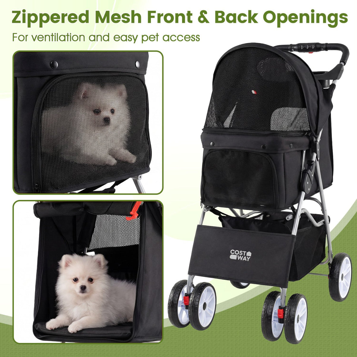 4 Wheel Pet Stroller for Small Dogs Cats up to 33 LBS-Black view 5