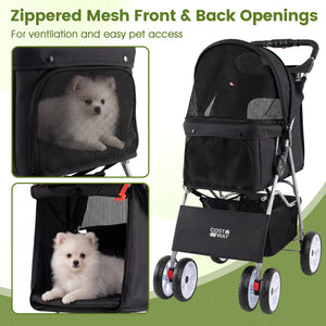 4 Wheel Pet Stroller for Small Dogs Cats up to 33 LBS-Black view 5