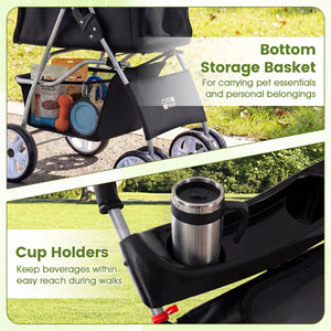 4 Wheel Pet Stroller for Small Dogs Cats up to 33 LBS-Black view 7