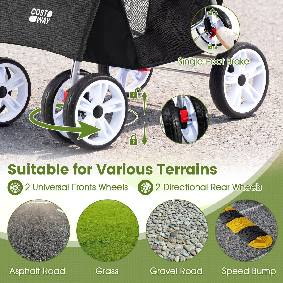 4 Wheel Pet Stroller for Small Dogs Cats up to 33 LBS-Black view 9