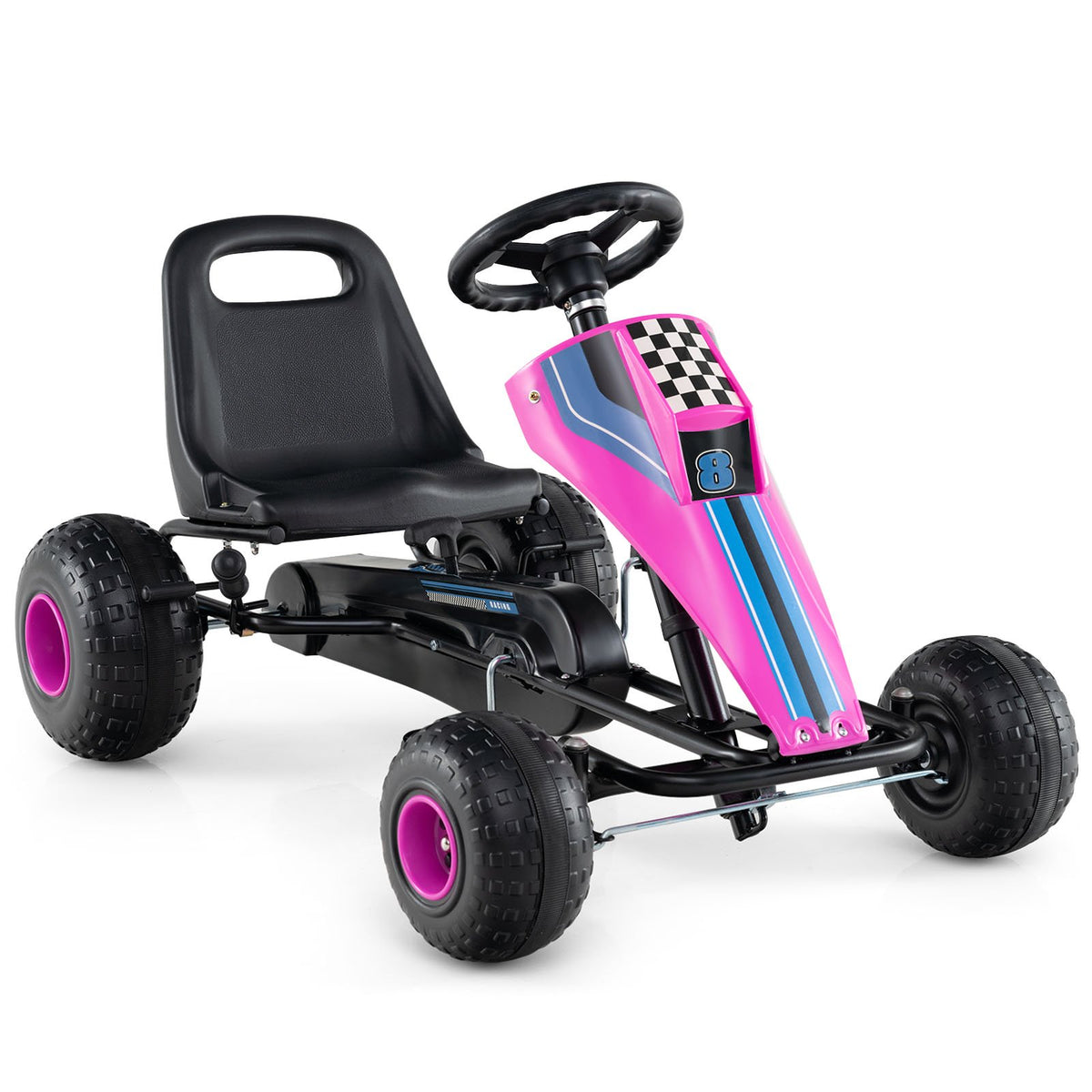 4-Wheel Ride On Toy Pedal Go Kart for Kids with Steering Wheel and Safe Handbrake-Pink