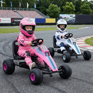 4-Wheel Ride On Toy Pedal Go Kart for Kids with Steering Wheel and Safe Handbrake-Pink view 2