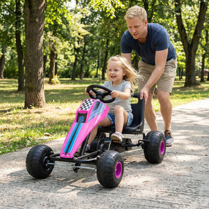4-Wheel Ride On Toy Pedal Go Kart for Kids with Steering Wheel and Safe Handbrake-Pink view 3