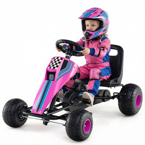 4-Wheel Ride On Toy Pedal Go Kart for Kids with Steering Wheel and Safe Handbrake-Pink view 4