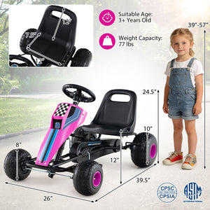 4-Wheel Ride On Toy Pedal Go Kart for Kids with Steering Wheel and Safe Handbrake-Pink view 5