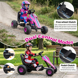 4-Wheel Ride On Toy Pedal Go Kart for Kids with Steering Wheel and Safe Handbrake-Pink view 7