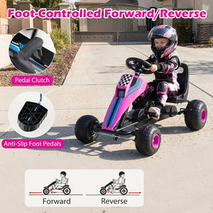 4-Wheel Ride On Toy Pedal Go Kart for Kids with Steering Wheel and Safe Handbrake-Pink view 8