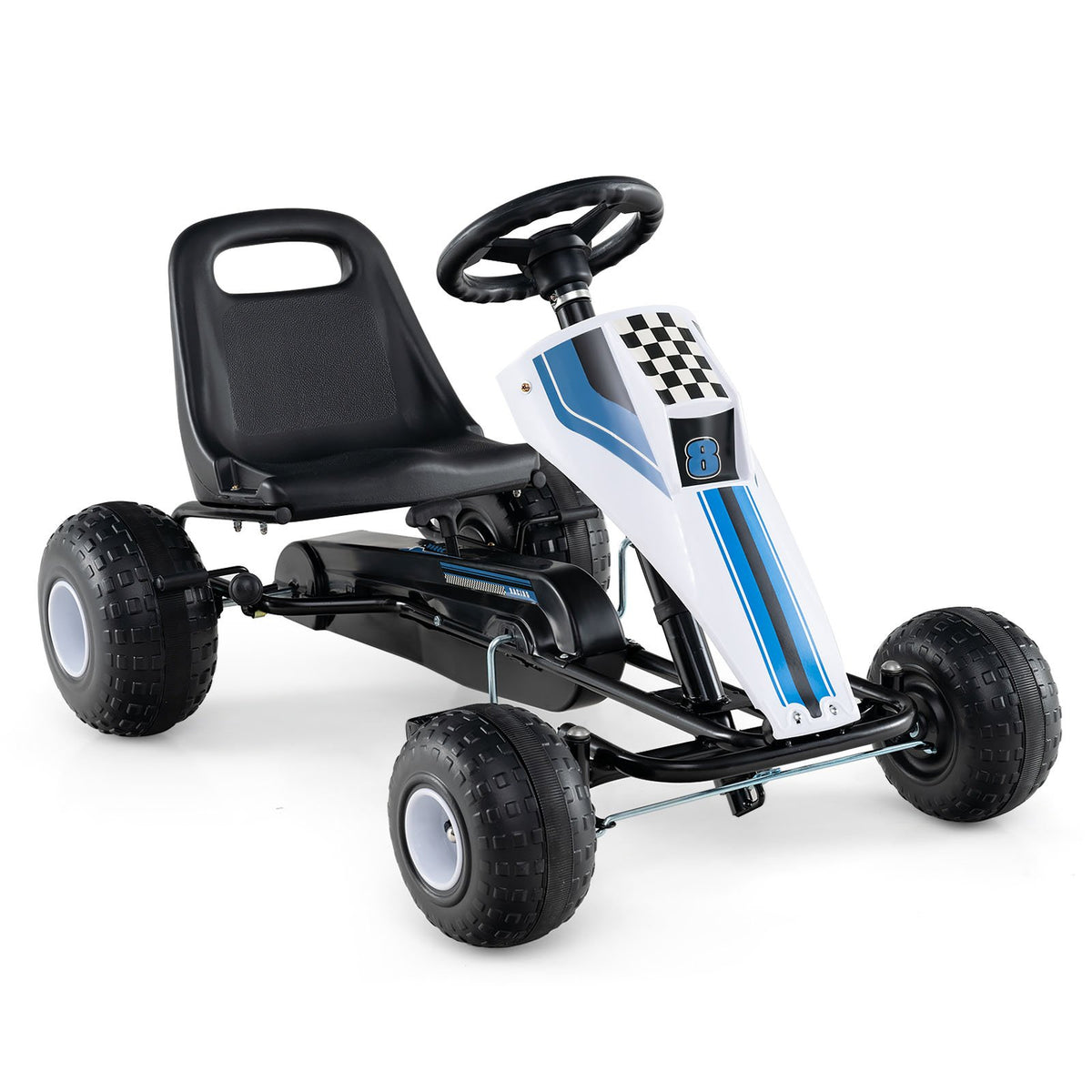 4-Wheel Ride On Toy Pedal Go Kart for Kids with Steering Wheel and Safe Handbrake-White