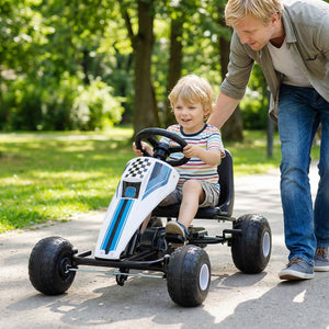 4-Wheel Ride On Toy Pedal Go Kart for Kids with Steering Wheel and Safe Handbrake-White view 2
