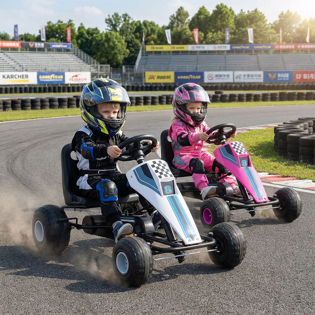 4-Wheel Ride On Toy Pedal Go Kart for Kids with Steering Wheel and Safe Handbrake-White view 3