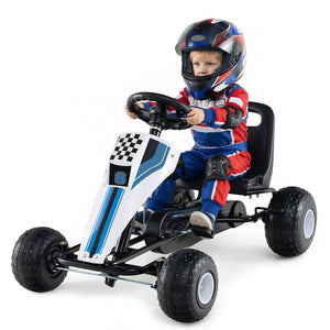 4-Wheel Ride On Toy Pedal Go Kart for Kids with Steering Wheel and Safe Handbrake-White view 4