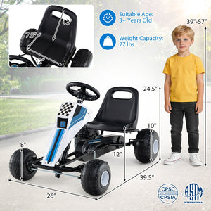 4-Wheel Ride On Toy Pedal Go Kart for Kids with Steering Wheel and Safe Handbrake-White view 5