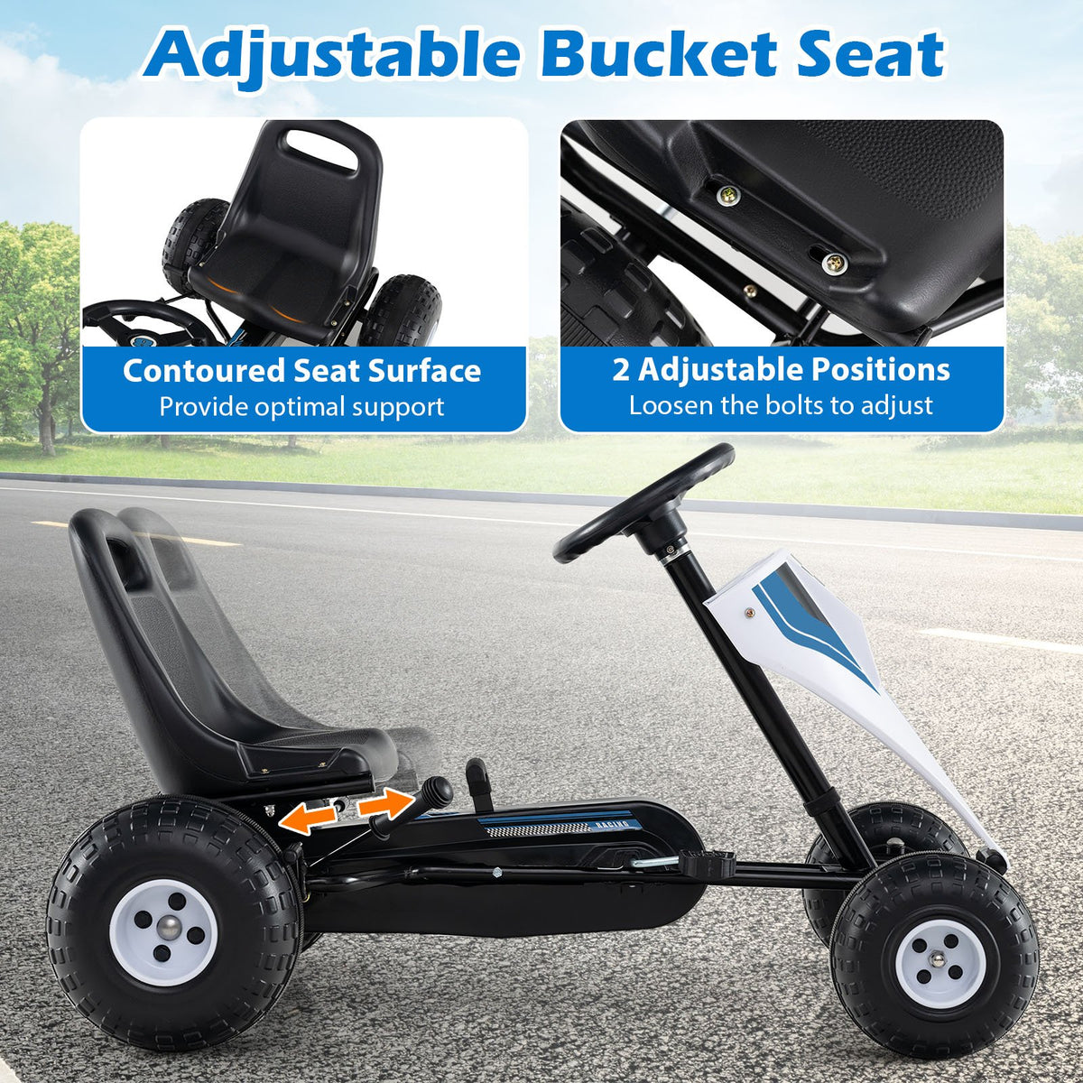 4-Wheel Ride On Toy Pedal Go Kart for Kids with Steering Wheel and Safe Handbrake-White view 6