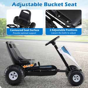 4-Wheel Ride On Toy Pedal Go Kart for Kids with Steering Wheel and Safe Handbrake-White view 6