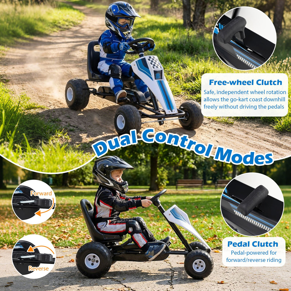 4-Wheel Ride On Toy Pedal Go Kart for Kids with Steering Wheel and Safe Handbrake-White view 7