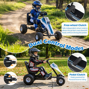 4-Wheel Ride On Toy Pedal Go Kart for Kids with Steering Wheel and Safe Handbrake-White view 7