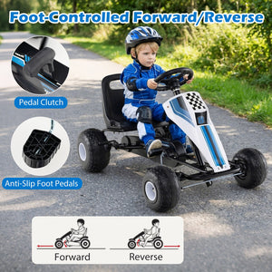 4-Wheel Ride On Toy Pedal Go Kart for Kids with Steering Wheel and Safe Handbrake-White view 8