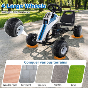 4-Wheel Ride On Toy Pedal Go Kart for Kids with Steering Wheel and Safe Handbrake-White view 9