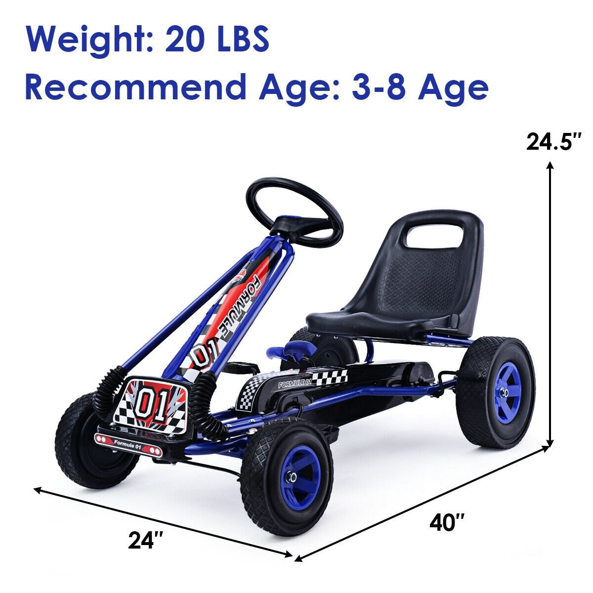 4 Wheels Kids Ride On Pedal Powered Bike Go Kart Racer Car Outdoor Play Toy-Blue view 3