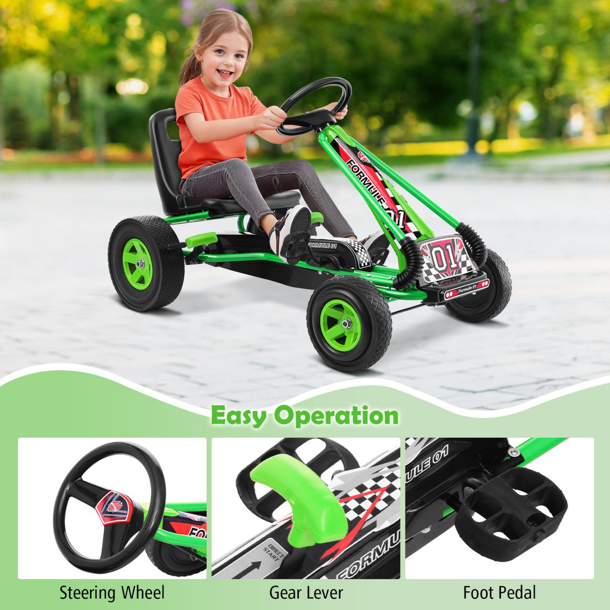 4 Wheels Kids Ride On Pedal Powered Bike Go Kart Racer Car Outdoor Play Toy-Green view 6