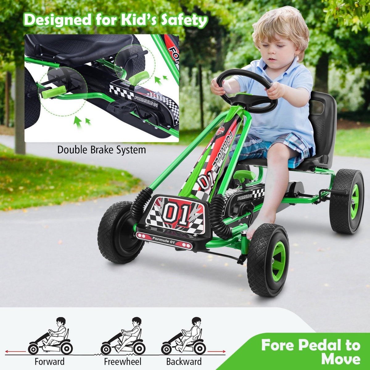 4 Wheels Kids Ride On Pedal Powered Bike Go Kart Racer Car Outdoor Play Toy-Green view 8