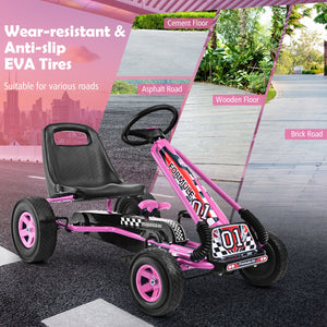 4 Wheels Kids Ride On Pedal Powered Bike Go Kart Racer Car Outdoor Play Toy-Pink view 9