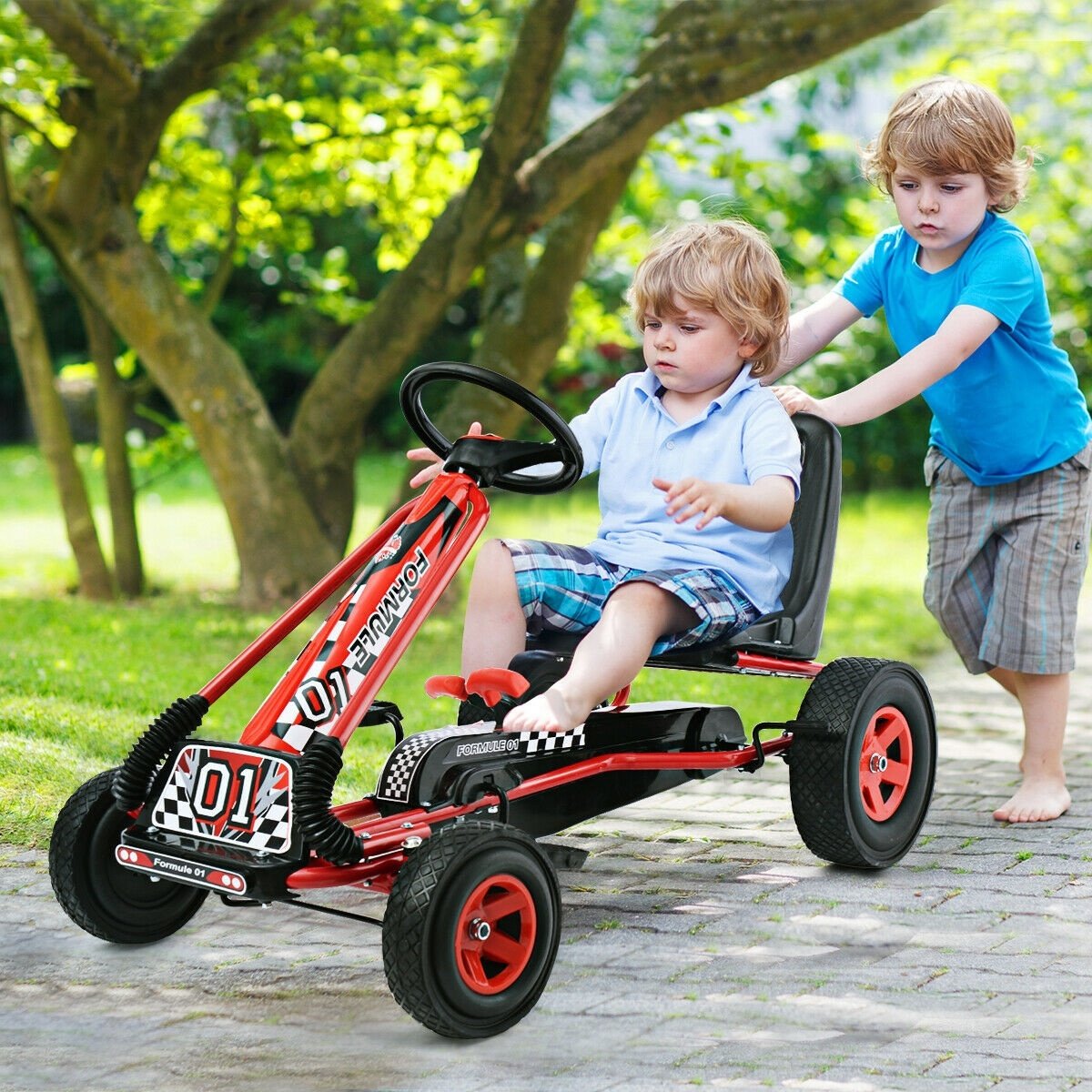 4 Wheels Kids Ride On Pedal Powered Bike Go Kart Racer Car Outdoor Play Toy-Red view 2