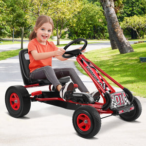 4 Wheels Kids Ride On Pedal Powered Bike Go Kart Racer Car Outdoor Play Toy-Red view 3