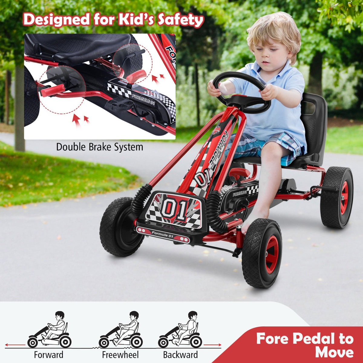 4 Wheels Kids Ride On Pedal Powered Bike Go Kart Racer Car Outdoor Play Toy-Red view 8