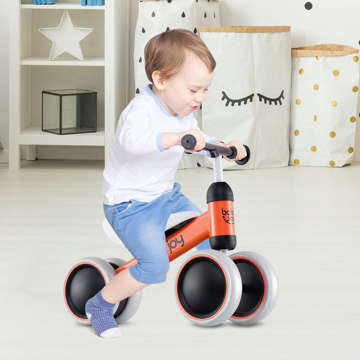Baby Balance Bike for 2 Years Old Boys Girls No Pedal 4 Wheels-Orange view 2