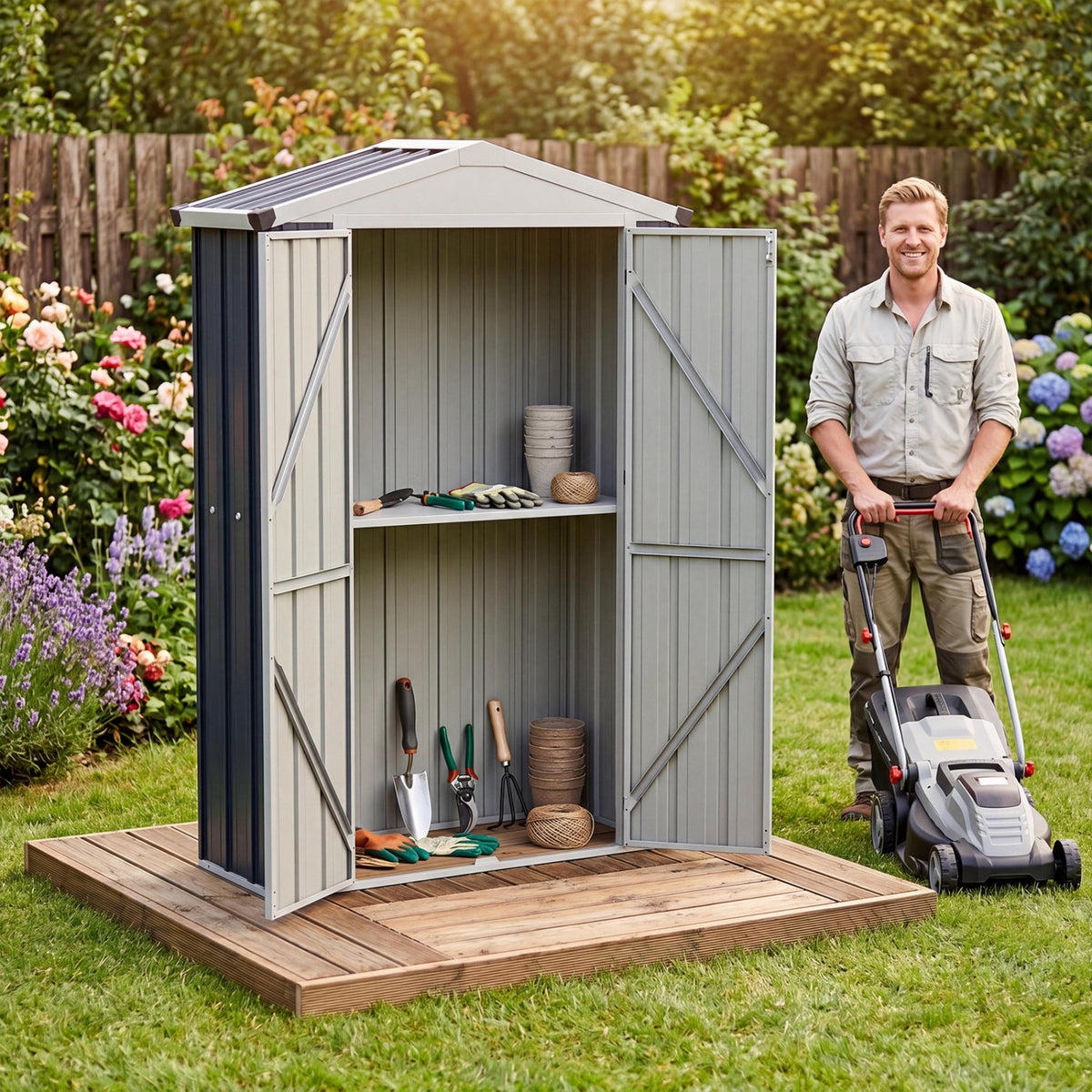 4 x 2 x 6 FT Outdoor Storage Shed with Sloping Roof and Lockable Door-Gray view 3