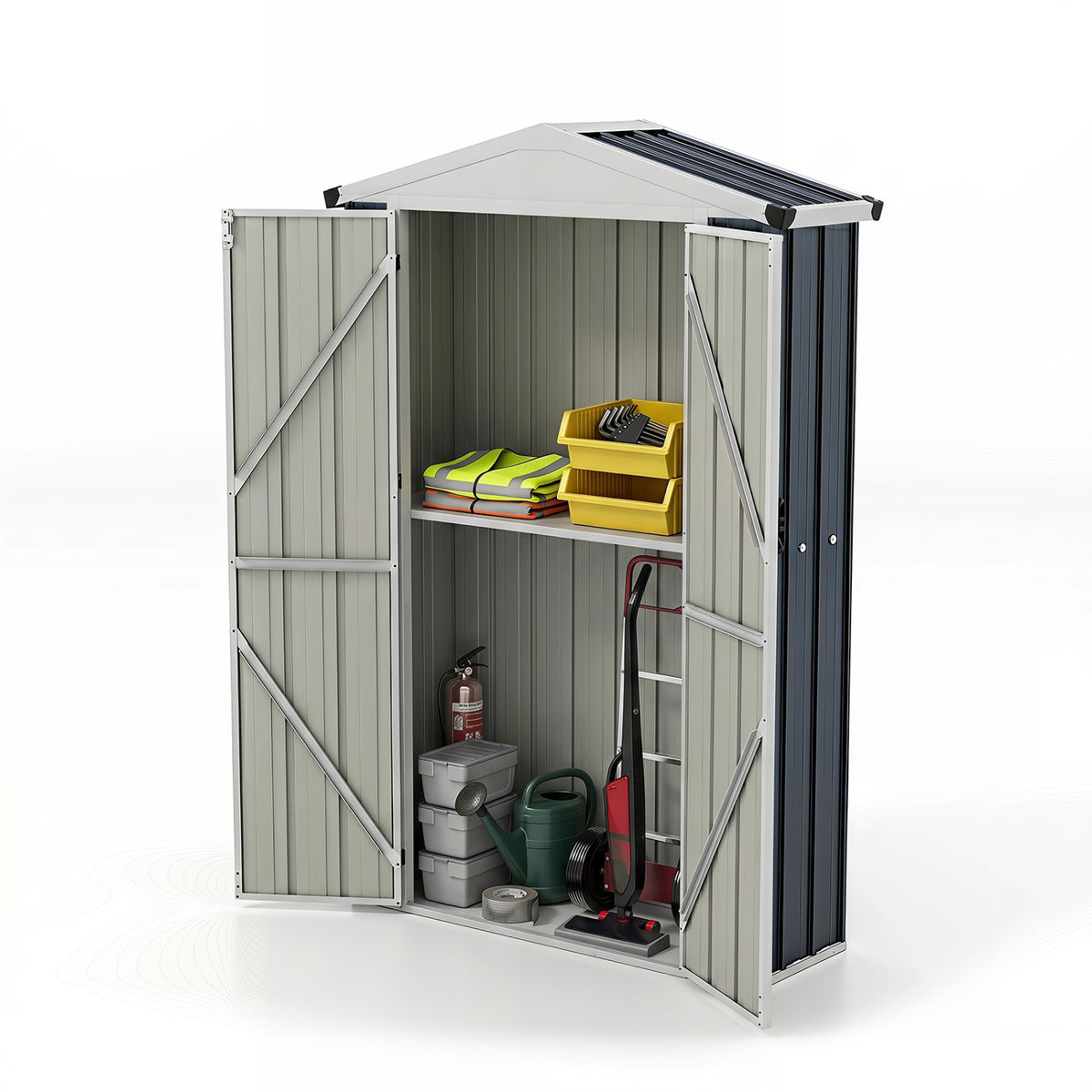 4 x 2 x 6 FT Outdoor Storage Shed with Sloping Roof and Lockable Door-Gray view 4