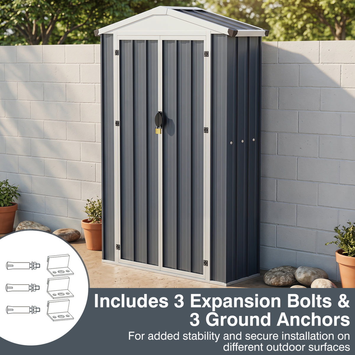 4 x 2 x 6 FT Outdoor Storage Shed with Sloping Roof and Lockable Door-Gray view 8