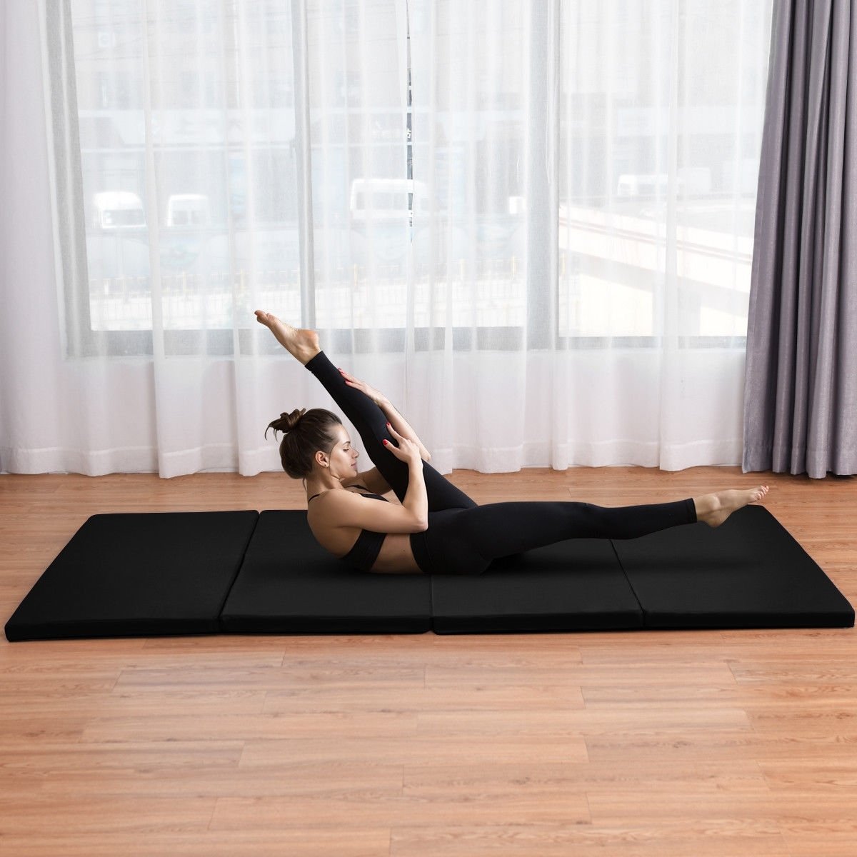 4' x 8' x 2 Inch Folding Panel Exercise Gymnastics Mat-Black view 2
