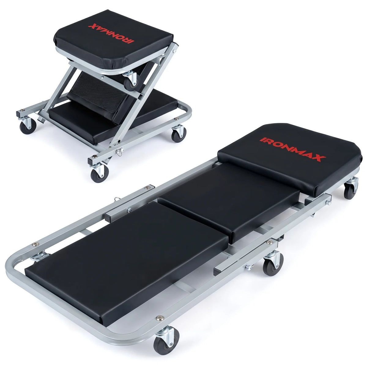 40 inches 2-in-1 Mechanic Creeper & Z-Seat with 6 Swivel CastersBlack