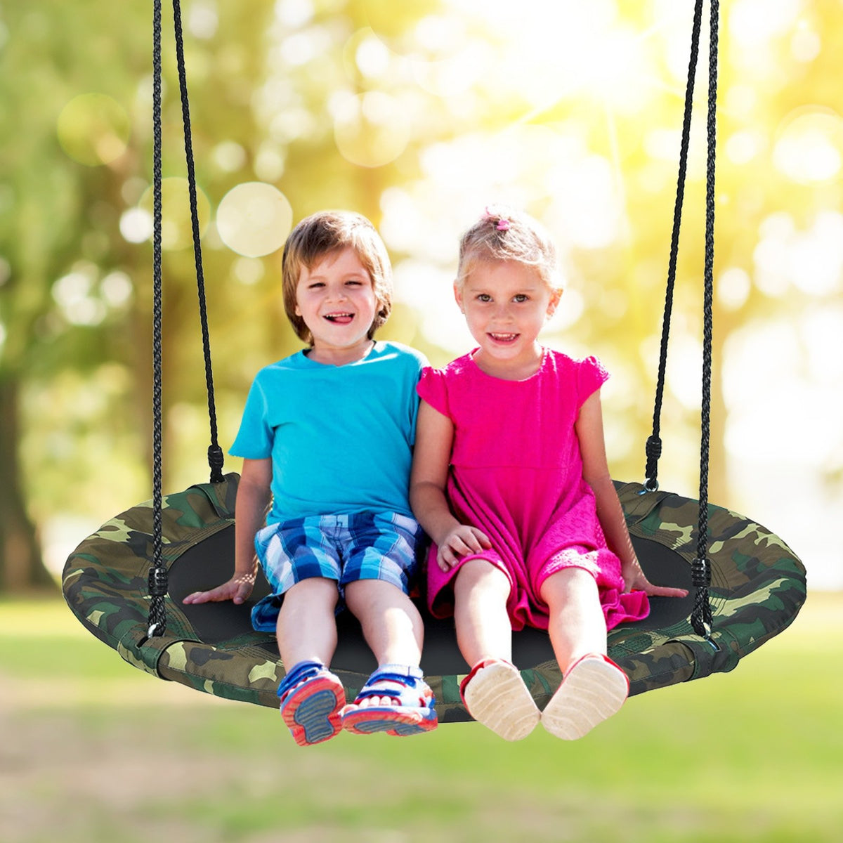 40 Inch Flying Saucer Tree Swing Outdoor Play Set with Adjustable Ropes Gift for Kids-Green view 2