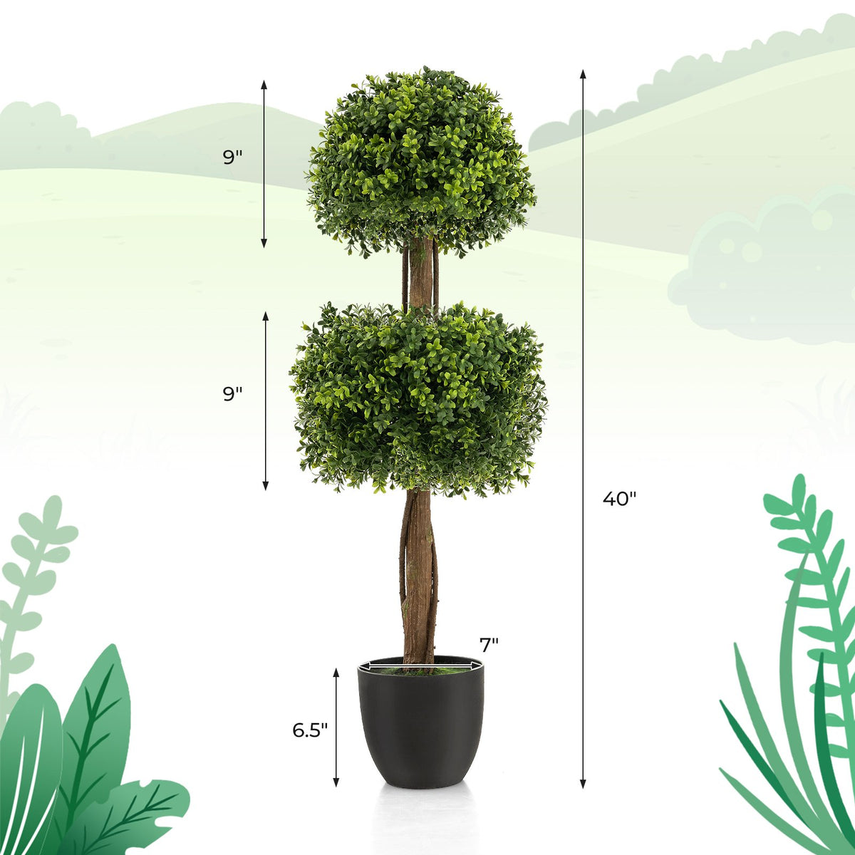 40 Inch Artificial Boxwood Topiary Ball Tree for Front Porch Patio Home-Green view 4