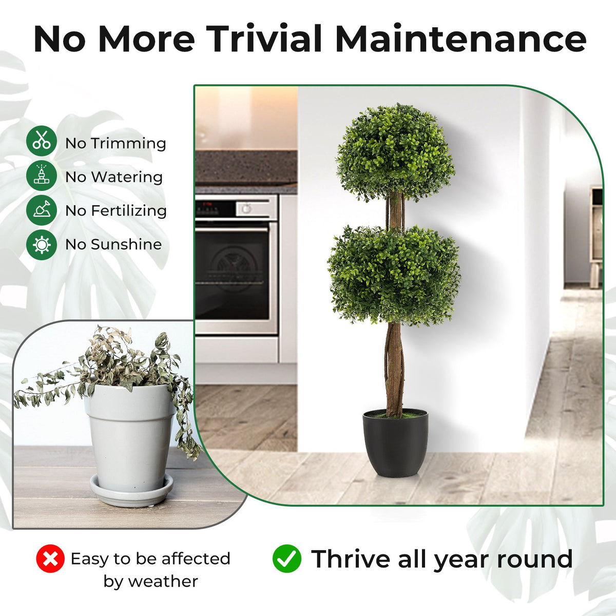 40 Inch Artificial Boxwood Topiary Ball Tree for Front Porch Patio Home-Green view 6