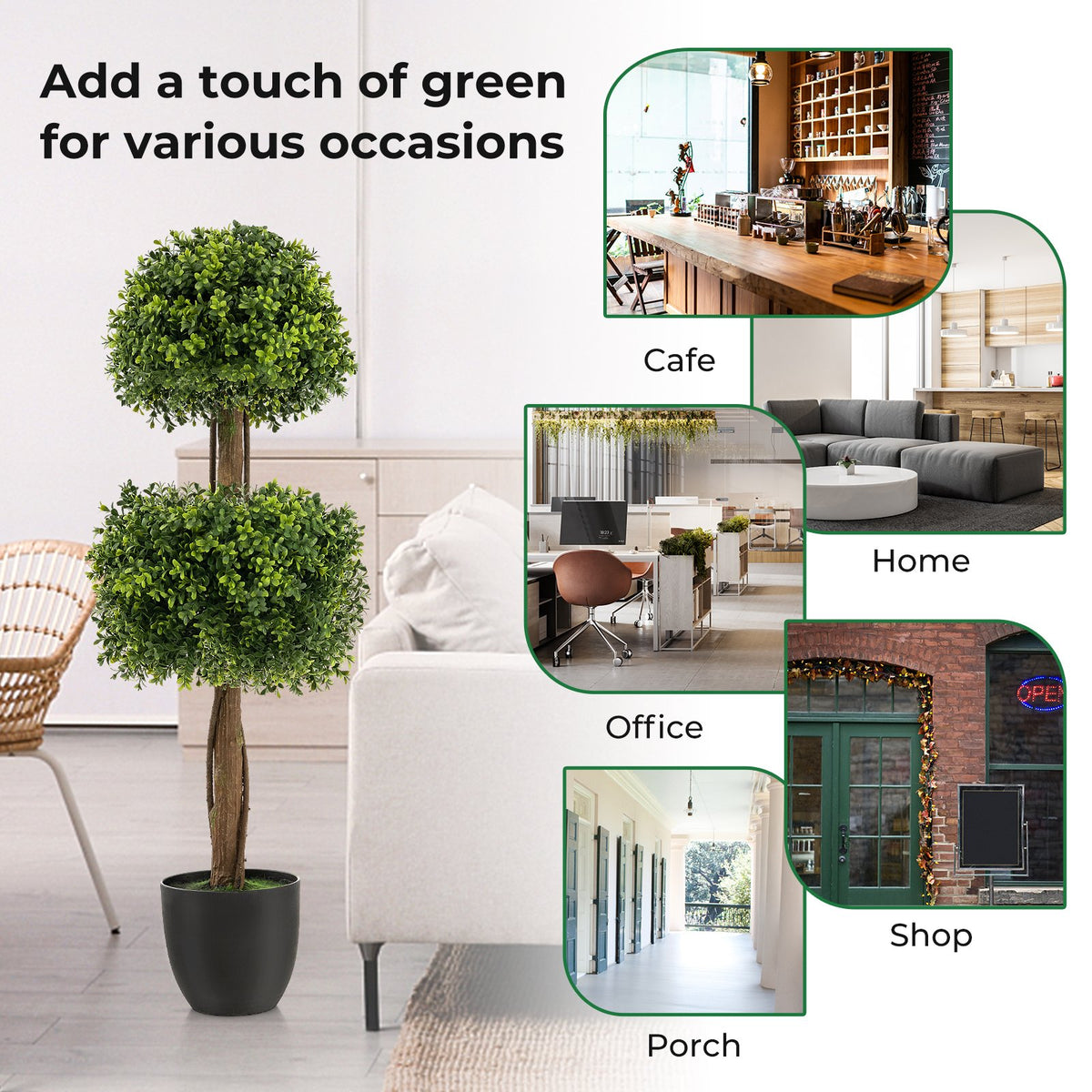40 Inch Artificial Boxwood Topiary Ball Tree for Front Porch Patio Home-Green view 9