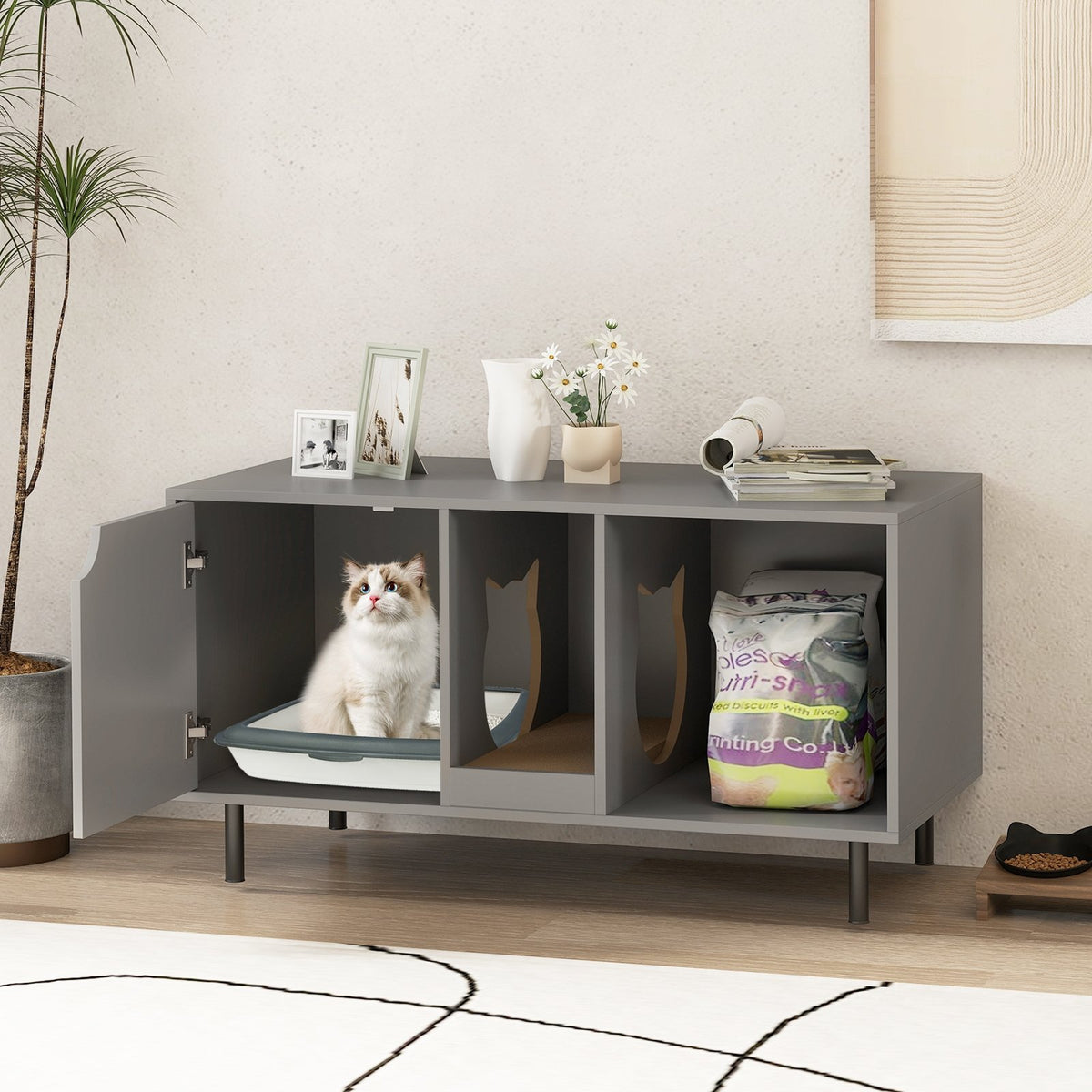 40 Inch Cat Litter Box Enclosure for 2 Cats Hidden Cat Washroom-Gray view 3
